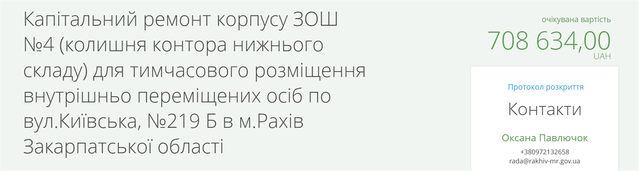 Оголошений тендер по ремонту корпусу школи №4 в Рахові